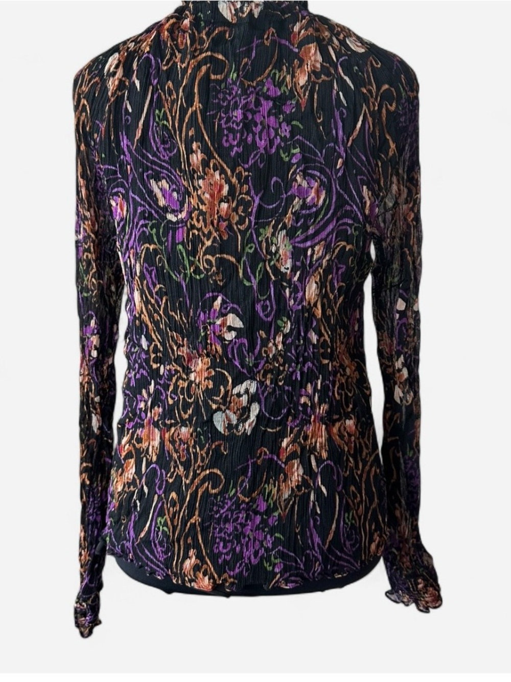 Ramy Brook Long Sleeved Black and Purple Blouse with Sheer Sleeves. Size XS - Picture 4 of 16